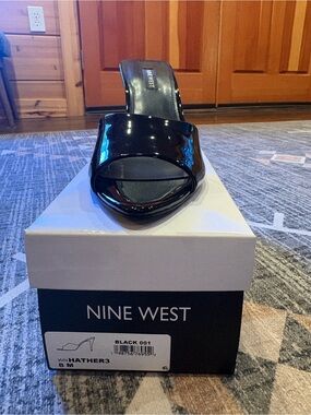 Nine West Black Patent Slide Mule
